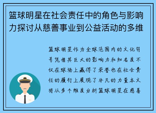 篮球明星在社会责任中的角色与影响力探讨从慈善事业到公益活动的多维度分析