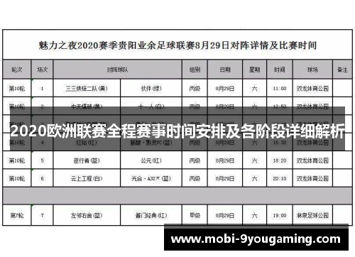 2020欧洲联赛全程赛事时间安排及各阶段详细解析