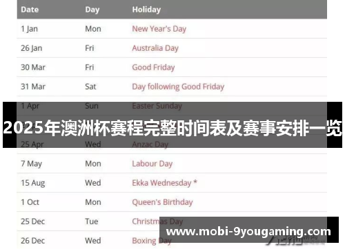 2025年澳洲杯赛程完整时间表及赛事安排一览 2025年澳洲杯赛程完整时间表及赛事安排一览